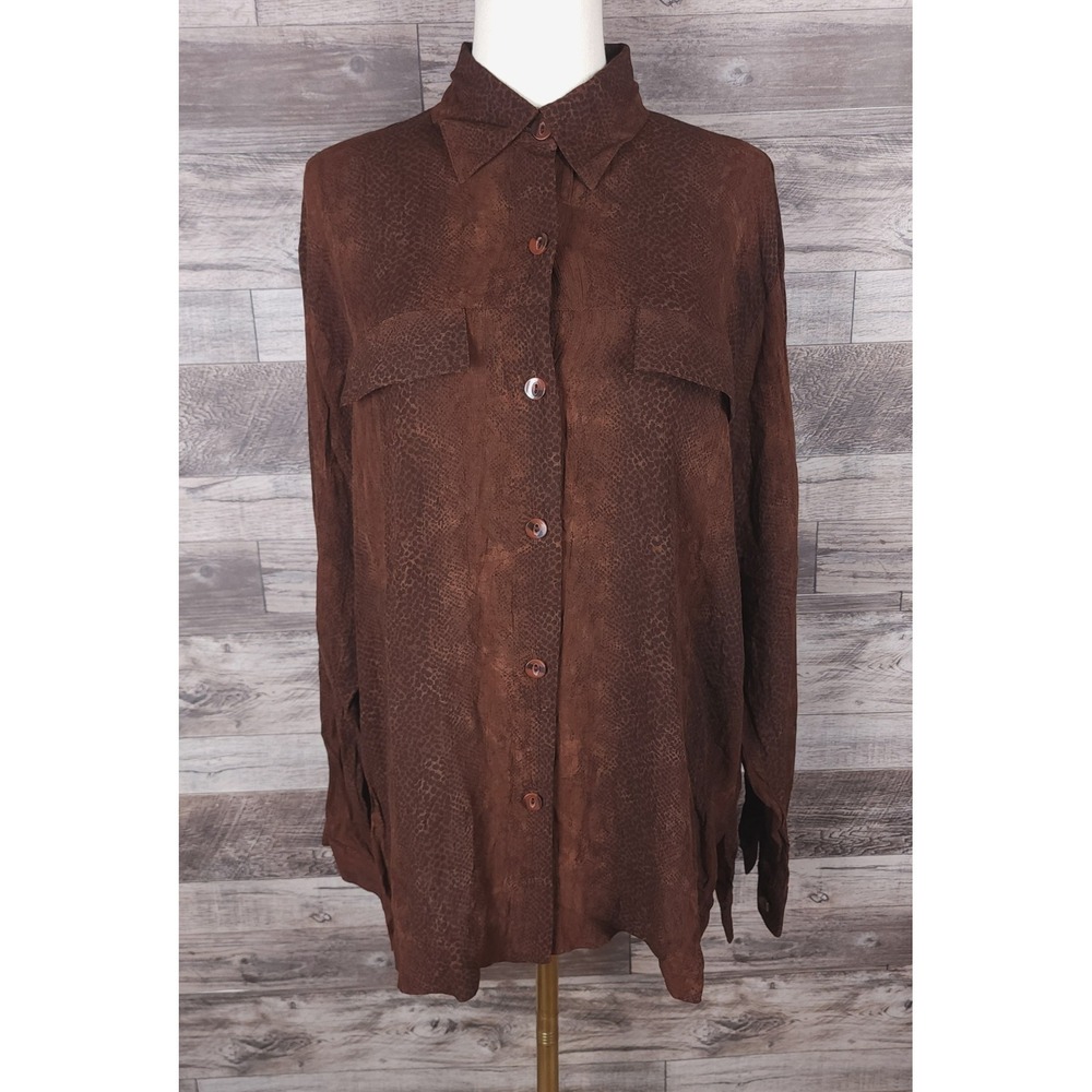 C.M. Shapes Brown Snakeskin‎ Print Rayon Button Down Shirt Medium 04M0518A